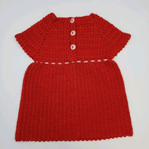 3-6 Months Baby Girl Dress Red White Crochet Knit Short Sleeve Summer Patriotic - Picture 14 of 14
